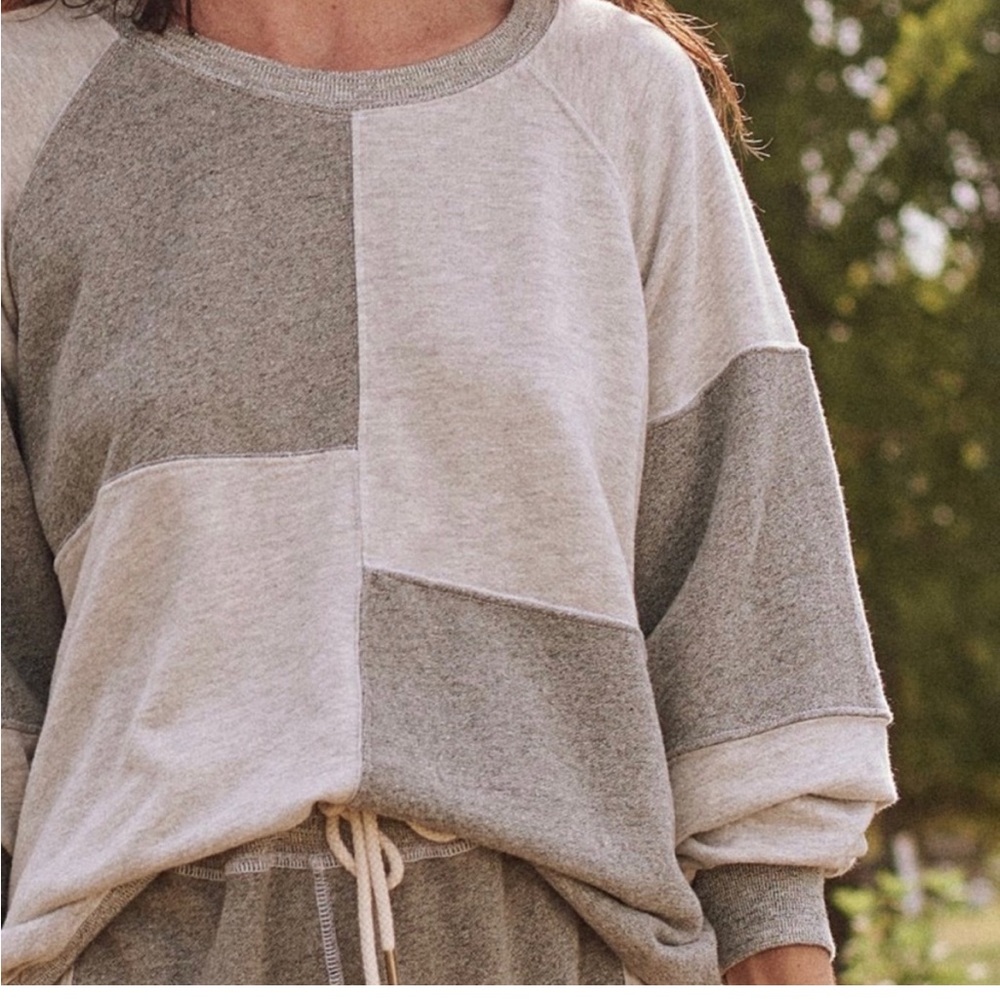 the great. patchwork sweatshirt grey gray colorblock